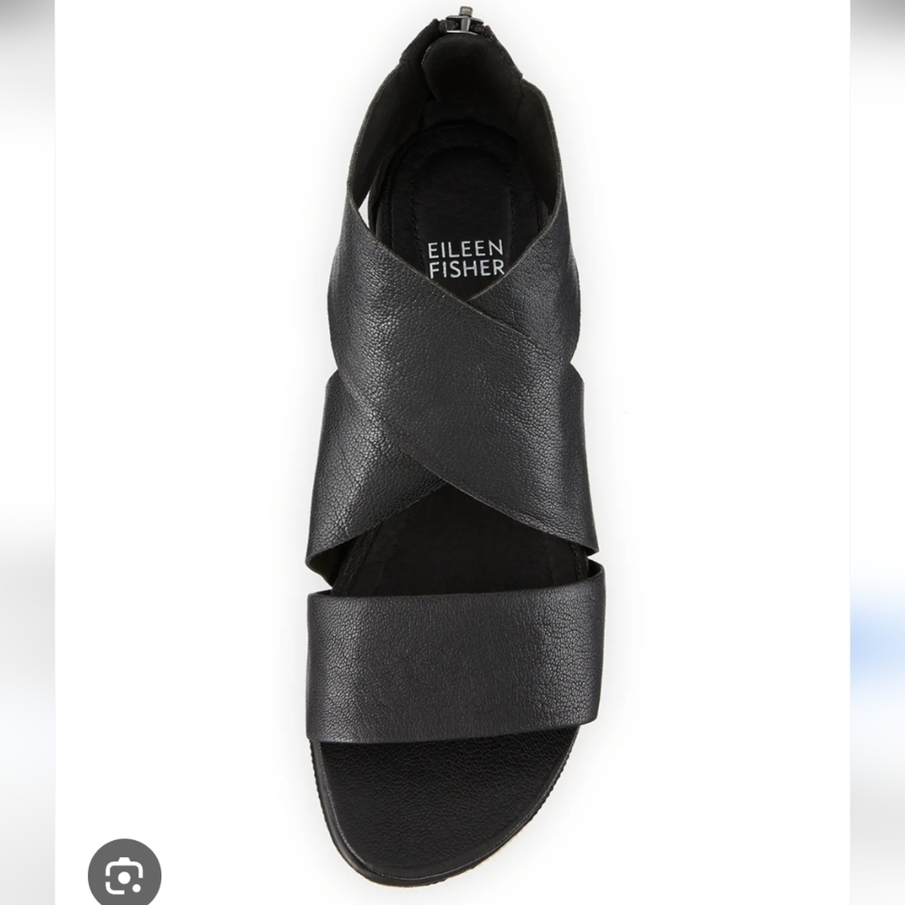 Eileen Fisher Sport Wide Strap Black Leather Sandle Sneaker